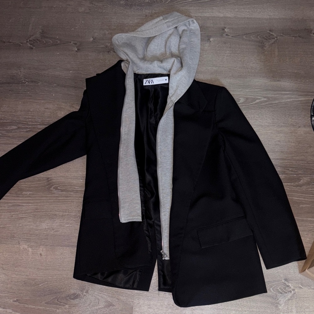 Zara Black Blazer with Gray Hood